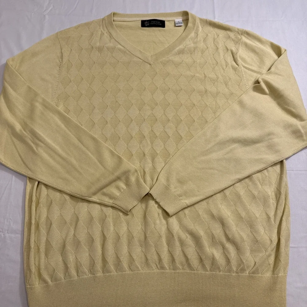 Golf Sweater MENS LARGE V-Neck PULLOVER YELLOW HIGHLANDS  VINTAGE
